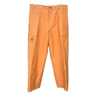 Anthropologie Camel Tan Faux Leather Cargo Pants High Rise Cropped Leg